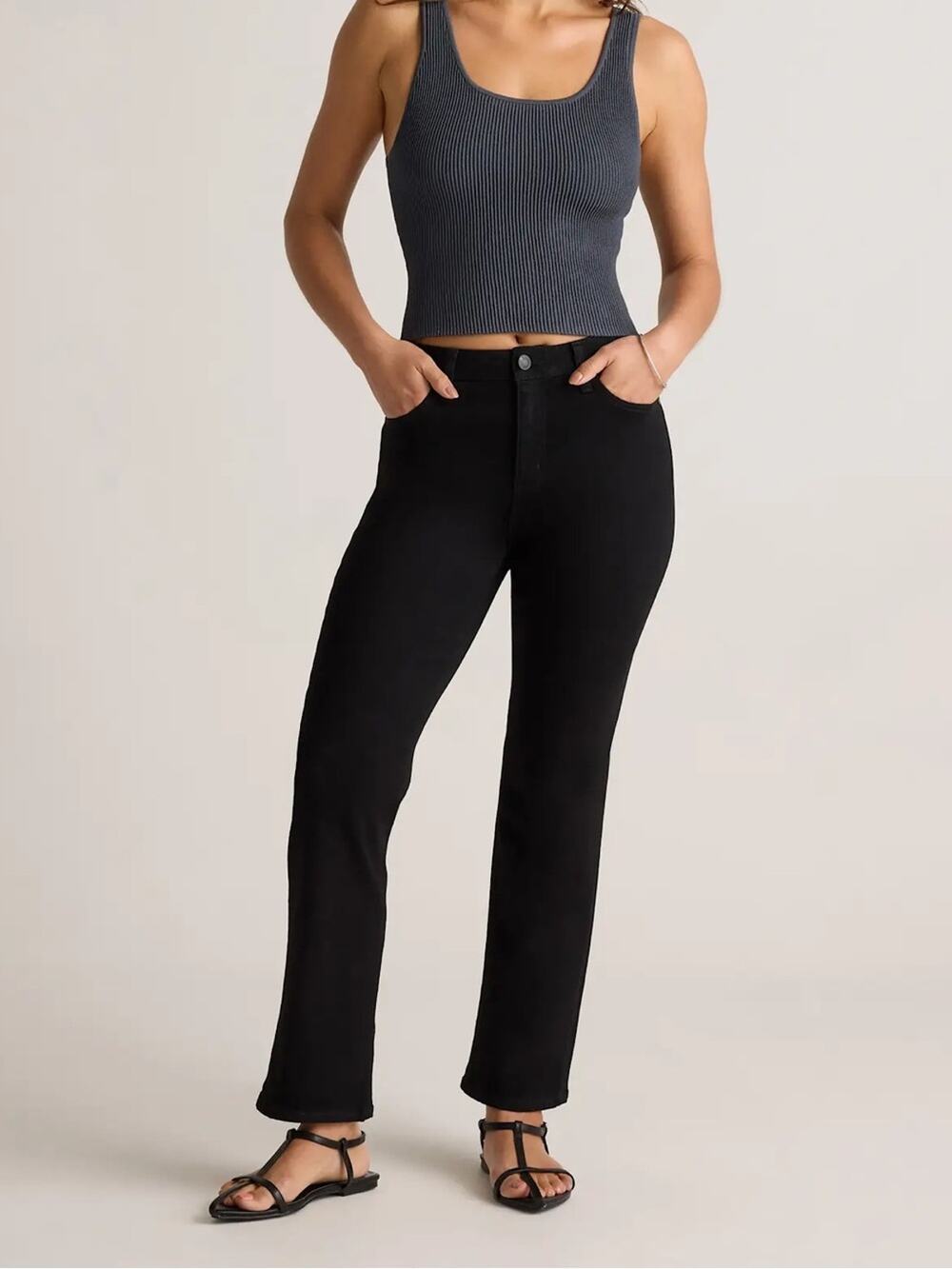Quince Stretch High Rise Kick Flare Jeans 26” Inseam Black Denim Size 25